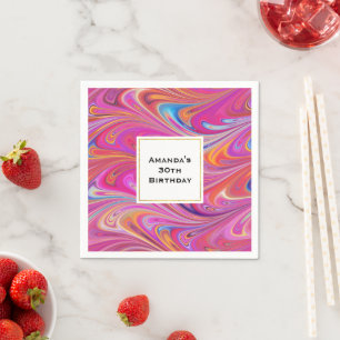 Rosa Orange Swirls Groovy Design Birthday Pappersservett