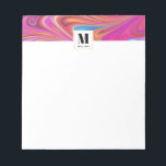 Rosa Orange Swirls Groovy Design Monogram Anteckningsblock<br><div class="desc">Ett anteckningsblock med en coola-trippy psychedelic-design. Rosa,  orange och blått allt snurrande runt. Retro hippie vibe.</div>