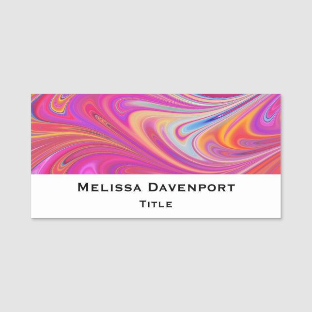 Rosa Orange Swirls Groovy Design Namnbricka (Framsida)