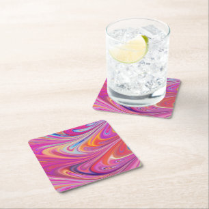 Rosa Orange Swirls Groovy Design Underlägg Papper Kvadrat