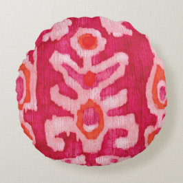 Rosa & Orange Tribal Ikat Rund Kudde