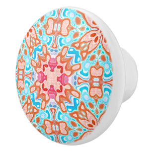 Rosa Orange Turquise Retro Chic Mosaic Mönster Knopp