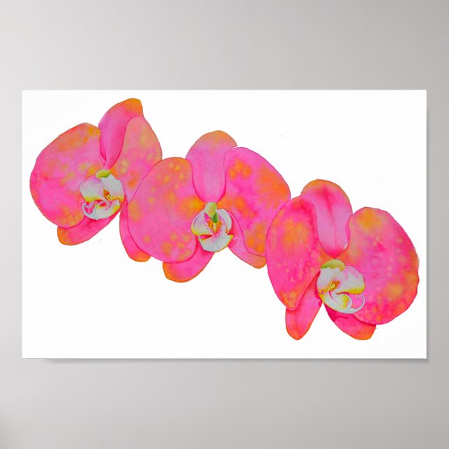 Rosa orange vattenfärg Orchid-målning Poster (Framsidan)