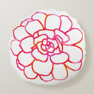 Rosa Orange Vattenfärg Succulent Rund Kudde