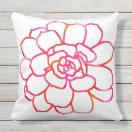 Rosa Orange Vattenfärg Succulent Utomhuskudde