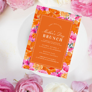 Rosa Orange Vibrant Garden Mors dag Brunch Inbjudningar