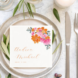 Rosa Orange Vibrant Summer Blommigt Bloom Bröllop Pappersservett