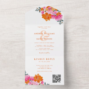Rosa Orange Vibrant Summer Blommigt QR Code Bröllo