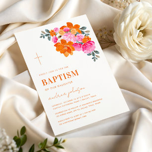 Rosa Orange Vibrant Summer Garden Kor Baptism Inbjudningar