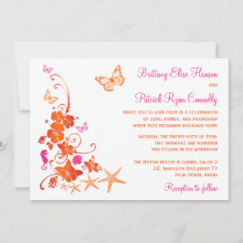 Rosa, Orange, Vit tropisk Beach Wedding Inbjudan