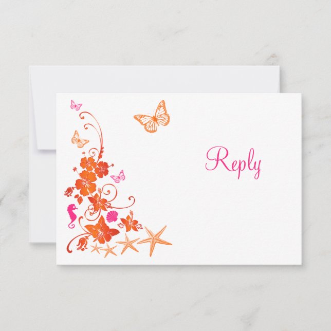 Rosa, Orange, Vit Tropisk Strand RSVP-kort OSA Kort (Framsida)