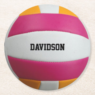 Rosa, Orange, vit volleyboll Underlägg Papper Rund