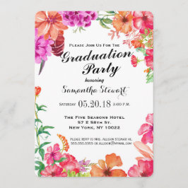Rosa Orange Watercolor Garden Studentfest Inbjudningar
