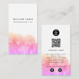 Rosa Orange Watercolor QR Code Social Media Visitkort