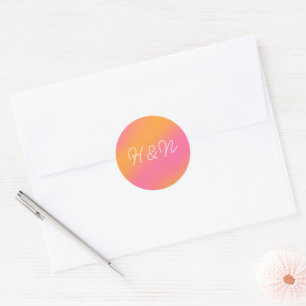 Rosa Orange White Simple Script Monogram Runt Klistermärke