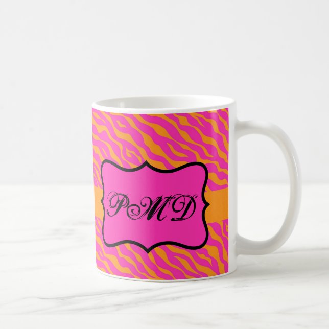 Rosa & Orange Zebra Skin Monogram Initial Kaffemugg (Höger)