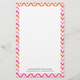 Rosa Orange Zigzag Ikat Mönster Brevpapper
