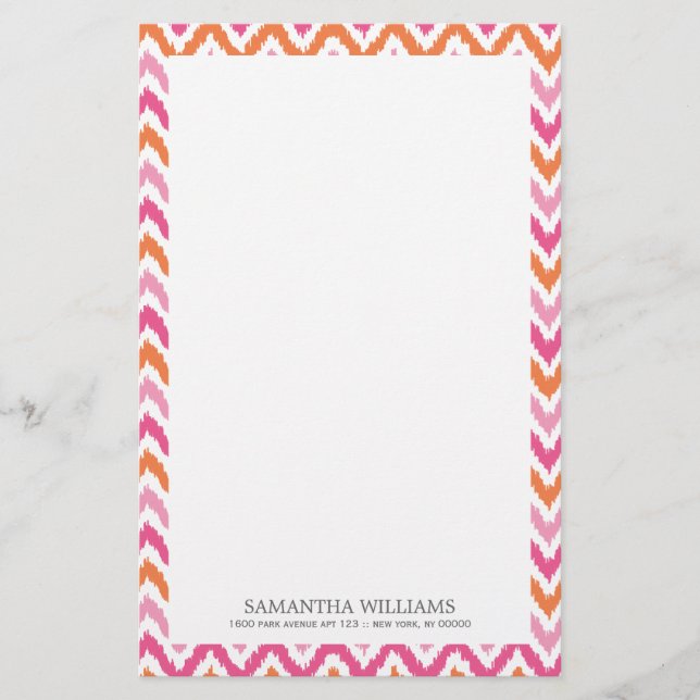 Rosa Orange Zigzag Ikat Mönster Brevpapper (Framsida)