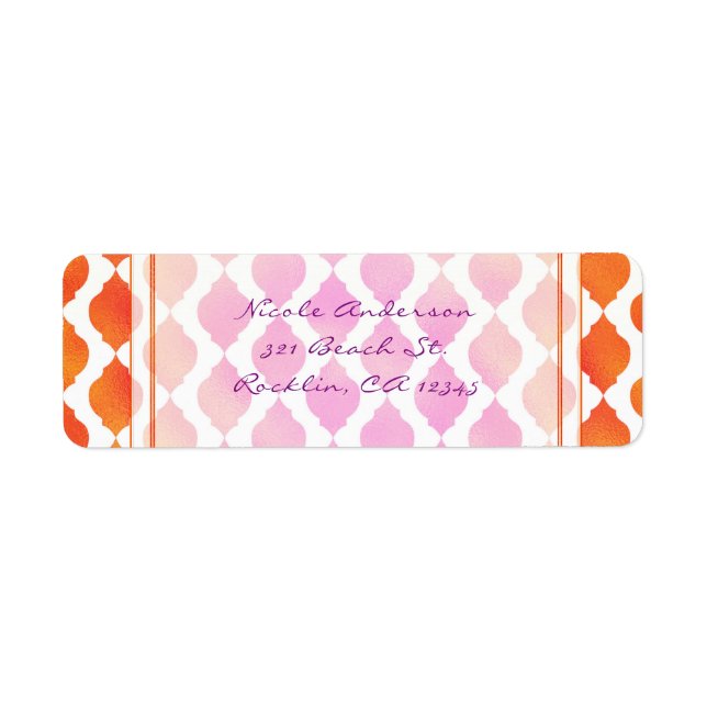 Rosa & Orangefärgad arabisk marockansk glam-inbjud Returadress Etikett (Framsidan)