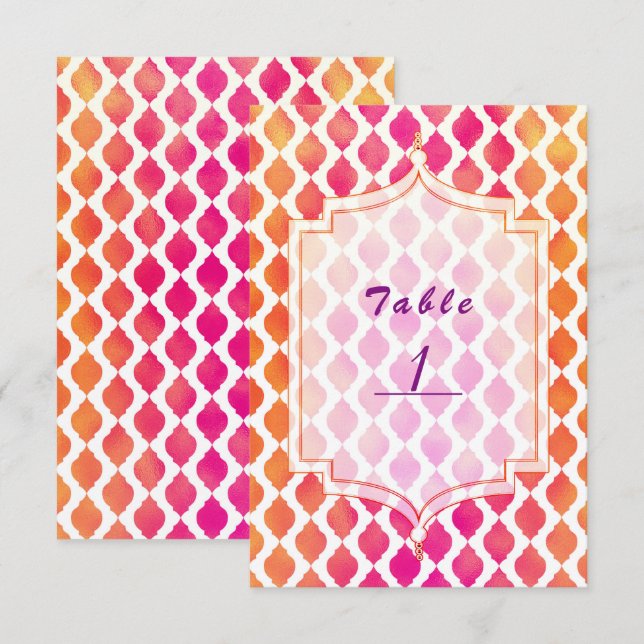 Rosa & Orangefärgad Marockansk Partyt Tema Bordnum Inbjudningar (Fram/baksida)