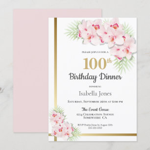 Rosa Orchid 100:e födelsedag Party Inbjudningar