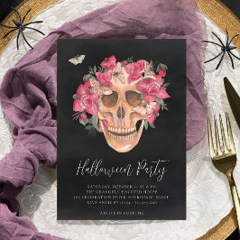 Rosa Orchid Blommigt Skull Halloween fest Inbjudningar