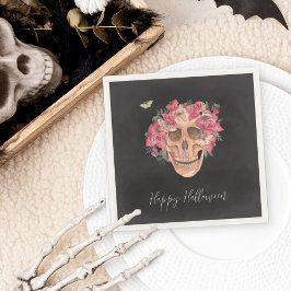 Rosa Orchid Blommigt Skull Halloween fest Pappersservett