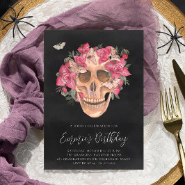 Rosa Orchid Blommigt Skull Halloween-Födelsedagsfe Inbjudningar