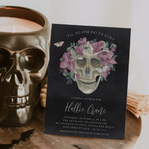 Rosa Orchid Blommigt Skull Halloween-Möhippa Inbjudningar
