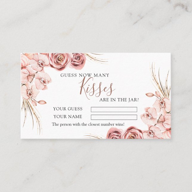 Rosa Orchid Boho Hur många Kisses Shower-spelkort Placeringskort (Framsida)