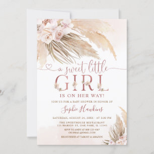 Rosa Orchid Boho Pampas Grass Girl Baby Shower Inbjudningar