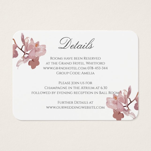 Rosa Orchid Bröllop-informationskort Visitkort (Framsidan)