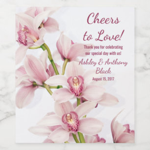 Rosa Orchid Cheers till Kärlek Bröllop Vinflaska Etikett