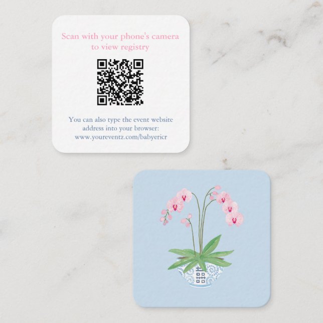 Rosa Orchid Chinoiserie Chic Baby Shower QR-kod Tilläggskort (Fram/baksida)
