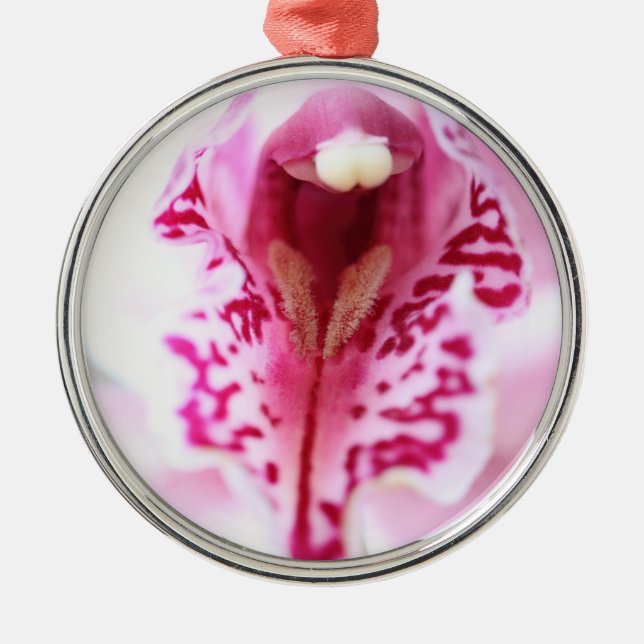 Rosa Orchid Flower Closeup Julgransprydnad Metall (Framsidan)
