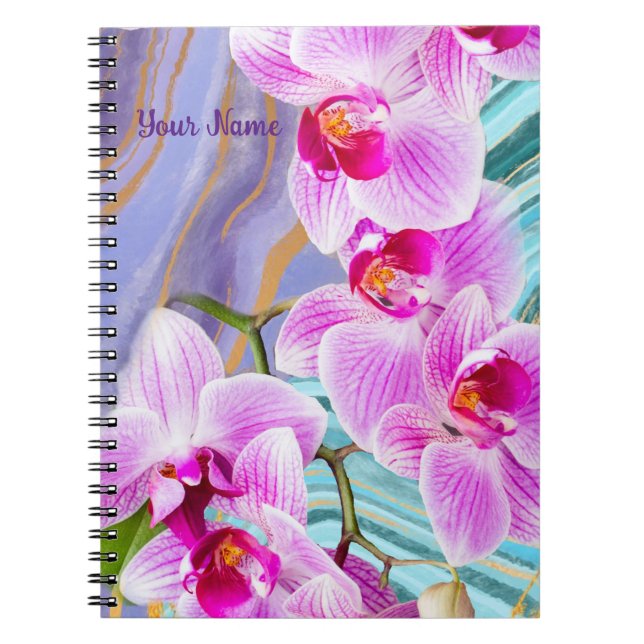 Rosa Orchid Flower Lila Marble Personlig Anteckningsbok (Framsidan)
