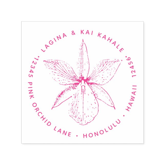 Rosa Orchid Flower Returadress Hawaii Tropical Självfärgande Stämpel (Design)