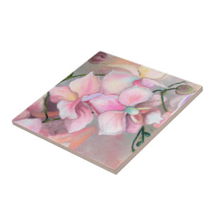 Rosa Orchid Flowers Ceramic Tile Kakelplatta