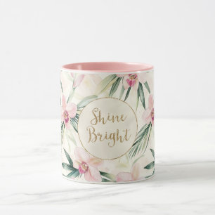 Rosa Orchid Flowers Guld Glitter Shine Bright Mugg