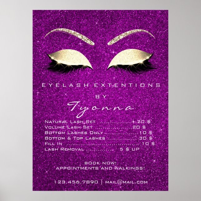 Rosa Orchid Guld Makeup Artist Lash Pris List Poster (Framsidan)