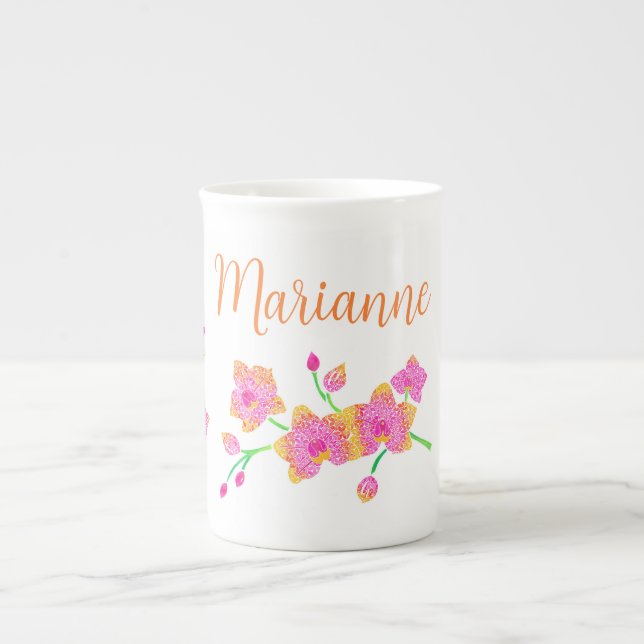 Rosa Orchid-kaffe Mugg Benporslin Mugg (Framsidan)