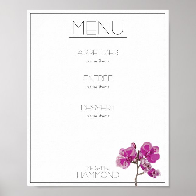 Rosa Orchid Menu Poster (Framsidan)