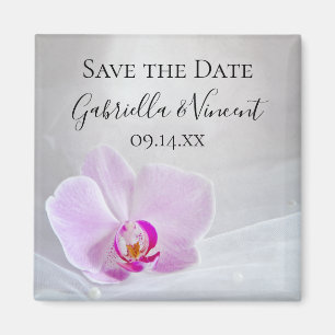 Rosa Orchid och Möhippa Veil Bröllop spara datum Magnet