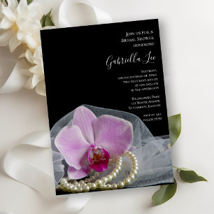 Rosa Orchid och Pearls on Black Möhippa Inbjudningar
