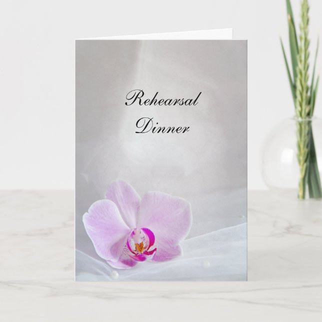 Rosa Orchid och Veil Bröllop Rehearsal Middag Inbjudan (Framsida)