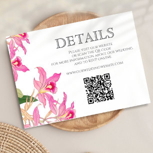Rosa Orchid Tropical Blommigt Bröllop webbplats QR Tilläggskort