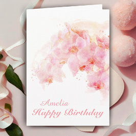Rosa Orchid Watercolor Flower Birthday Kort