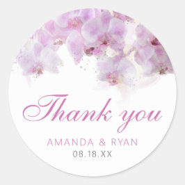 Rosa Orchid Watercolor Flower Blommigt Bröllop, kl Runt Klistermärke