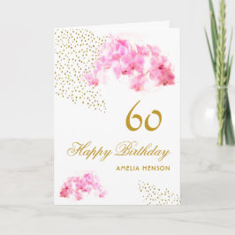 Rosa Orchid Watercolor Guld Glitter 60:e födelseda Kort