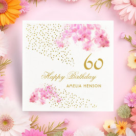 Rosa Orchid Watercolor Guld Glitter 60:e födelseda Pappersservett